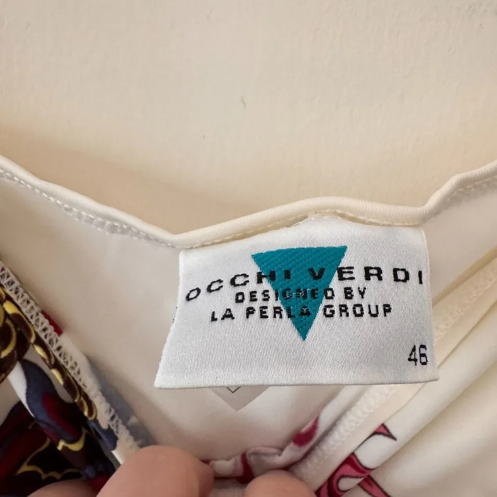 Occhi Verdi by La Perla Women's White Dragon Floral Print Swim Tank Top Size 46 - Picture 5 of 6